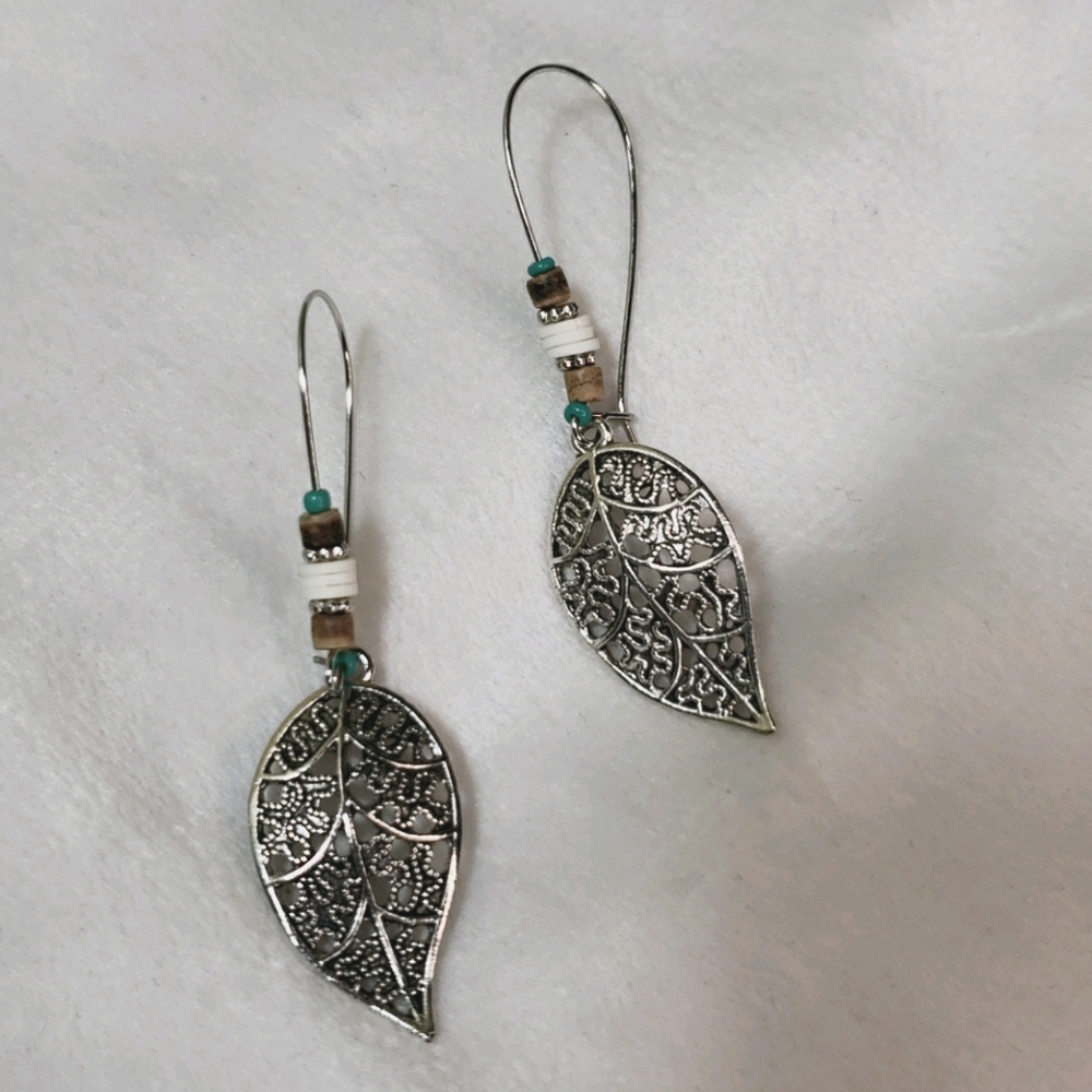 Last Chance - Bundle and Save - Silver Dangle Leaf and Bead Earrings